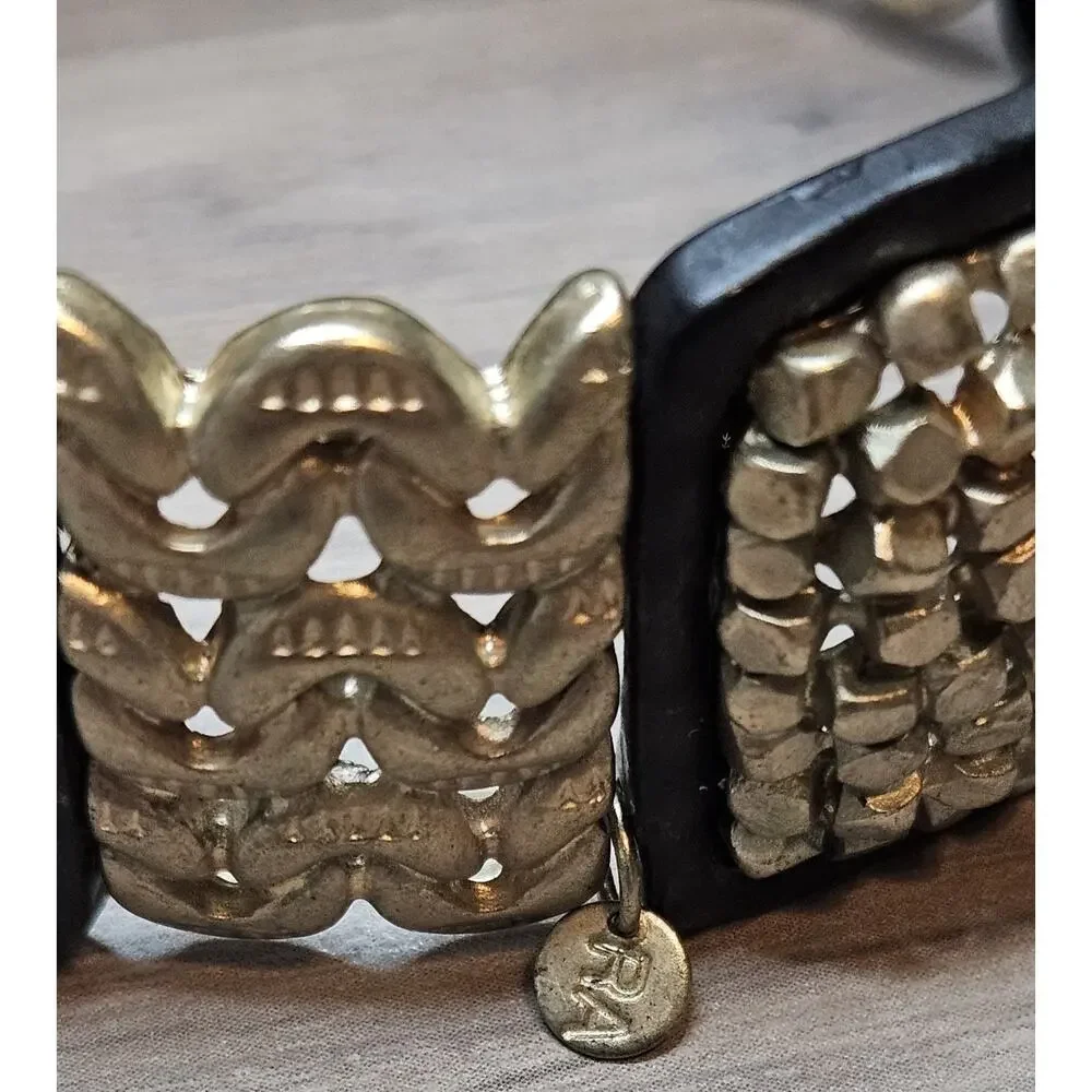 Roxanne Assoulin Gold Tone & Black Stretch Bangle Bracelet